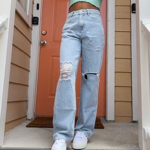 straight leg light wash jeans